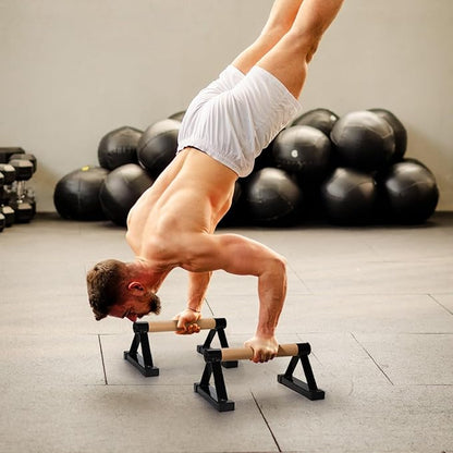 TOPZEA Wood Push Up Bars, Solid Wooden Parallettes Bars with Sturdy Steel Bracket Anti-slip Handstand Bars for Calisthenics, Fitness, At Home Gym Floor Workouts Equipment, Support Max 600 lbs, Black