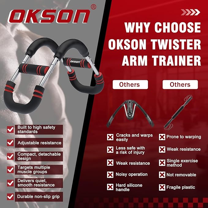 Twister Arm Trainer, Adjustable Chest Workout Equipment, Multi-functional Chest Exerciser for Men and Women, Portable Arm Trainer with 2 Wrist Bands, a Head Band, a Workout Towel and a Carry Bag