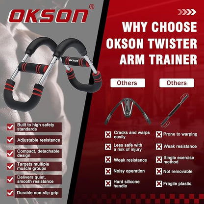 Twister Arm Trainer, Adjustable Chest Workout Equipment, Multi-functional Chest Exerciser for Men and Women, Portable Arm Trainer with 2 Wrist Bands, a Head Band, a Workout Towel and a Carry Bag