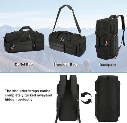 Searock 40L Gym Bag for Men, 3 In 1 Duffle Bag Backpack for Travel, Sports Duffel Bags for Gym Camping, Weekender Overnight Bag with Shoe Compartment, Black
