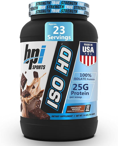 BPI Sports ISO HD Isolate Protein Powder ??100% Whey Isolate, Protein Powder for Muscle Gain - Chocolate Brownie - 1.6 Lb - 23 Servings