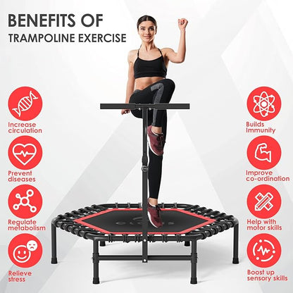 CLORIS 45'' Rebounder Trampoline for Adults - Max Load 450lbs, Mini Trampoline with Adjustable Foam Handle Indoor/Outdoor Fitness Body Exercise