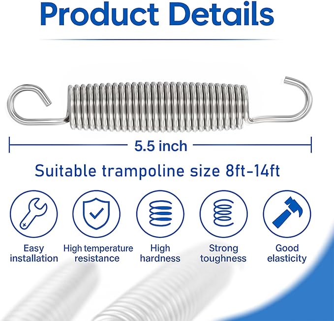 Trampoline Springs Heavy Duty Stainless Steel Replacement,16-Pack with T-Hook and Pulling Tool,5.5-7 Inch