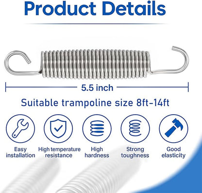 Trampoline Springs Heavy Duty Stainless Steel Replacement,16-Pack with T-Hook and Pulling Tool,5.5-7 Inch