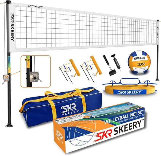 Outdoor Heavy Duty Volleyball Net Set, Anti-Sag Design, Adjustable Aluminum Poles, Portable