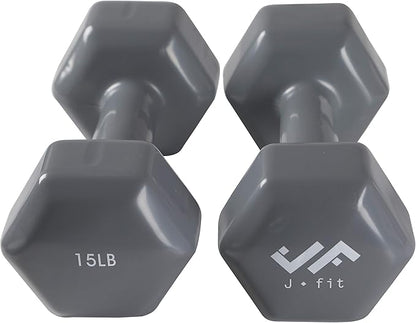 JFIT Dumbbell Pairs or Sets – Neoprene & Vinyl Coated Hand Weights for Home Gym, Strength Training, Aerobics, Cardio Exercise and Fitness