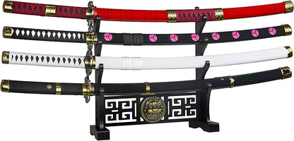 Logest Sword Stand - 4 Tier Options Available - Crafted Using Wood Katana Holder - Furnished in Black with a Gold Lion?™s Head - Desirable Sword Display Gift Option - Sword Holder Katana Stand