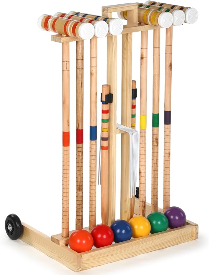 6 Player Croquet Set for Adults and Kids Croquet Lawn Game Kit with Wooden Stand for Backyard Lawn Yard Outdoor Games(28 Inch)