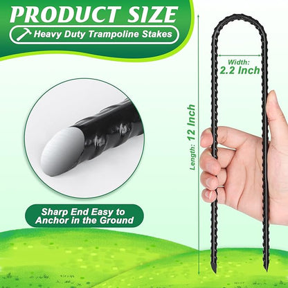 Gtongoko 12 Pack Trampoline Stakes Anchors High Wind, 12 Inch Ground Anchors Heavy Duty, Trampoline Tie Down Anchor Kit, Ground Stakes Galvanized Steel, U Shaped, Black