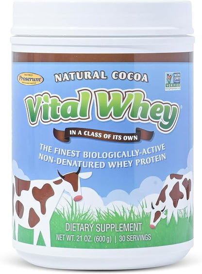 Grass-Fed Whey Protein Powder for Immune Vitality, Natural Cocoa 600g (30 Servings), 15g Protein Per Serve, Vital Whey, Clean Holistic, Wellness Nutrition