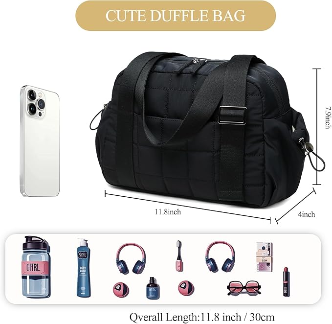 CAMTOP Mini Gym Bag for Women, Small Gym Tote Bag Puffy Quilted Sports Duffel Bag with Wet Compartment and Coin Purse Duffel Bags Dance Yoga Workout Bag