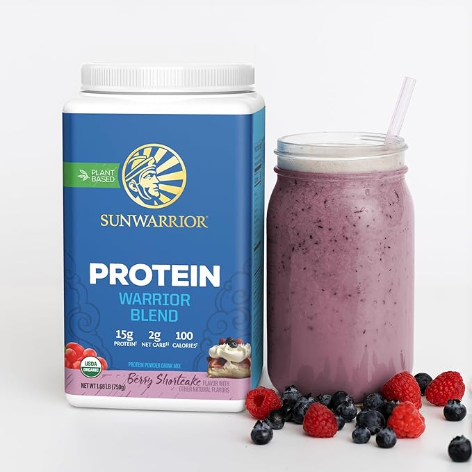 Sunwarrior Vegan Organic Protein Powder Plant-Based | BCAA Amino Acids Hemp Seed Soy Free Dairy Free Gluten Free Synthetic Free Non-GMO | Berry 30 Servings | Warrior Blend