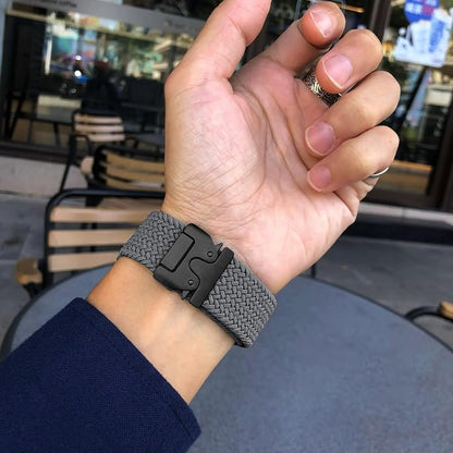 Braided Bands Compatible with Garmin Vivoactive 6/5/3/Venu 2 Plus/Forerunner 165/55/645/245 Music, 20mm Parachute Buckle Soft Stretchy Nylon Band for Garmin Venu/Sq/Sq 2/Vivomove HR Men Women