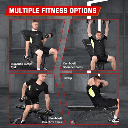 Adjustable Weight Bench with 1400LB Capacity for Home Gym,Heavy Duty Bench,Adjustable Foldable Decline Bench Press, Incline Flat Sit-Ups - Best Home Workout Equipment with Wheels,Black