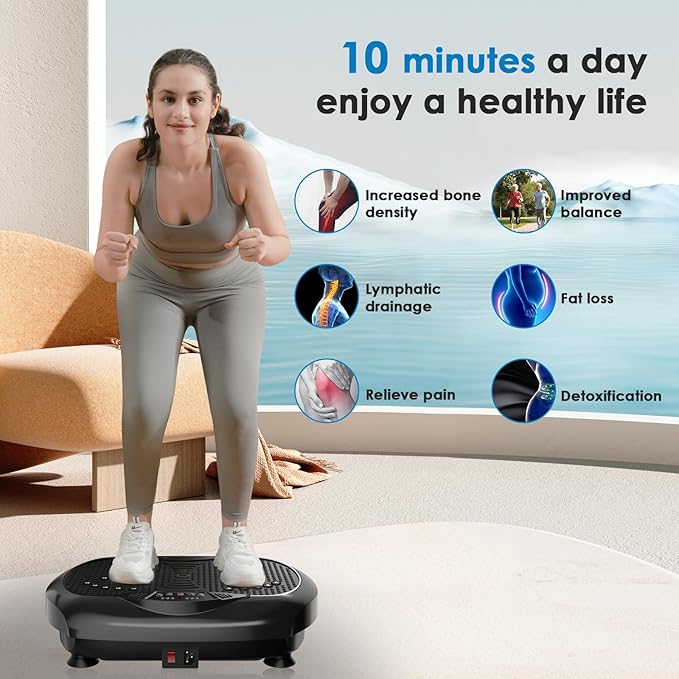 Vibration Plate Exercise Machine - Whole Body Workout Vibration Platform Lymphatic Drainage Machine for Weight Loss Home Fitness with Resistance Bands Remote