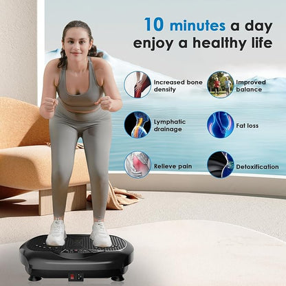 Vibration Plate Exercise Machine - Whole Body Workout Vibration Platform Lymphatic Drainage Machine for Weight Loss Home Fitness with Resistance Bands Remote