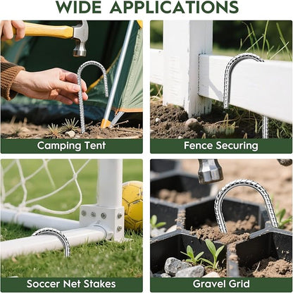12 inches Ground Stakes Heavy Duty 28 Pieces Metal Fence Rebar Stake 5/16" Diameter J Hook Ground Spikes, Tent Stakes, Swing Set and Gazebo Anchors