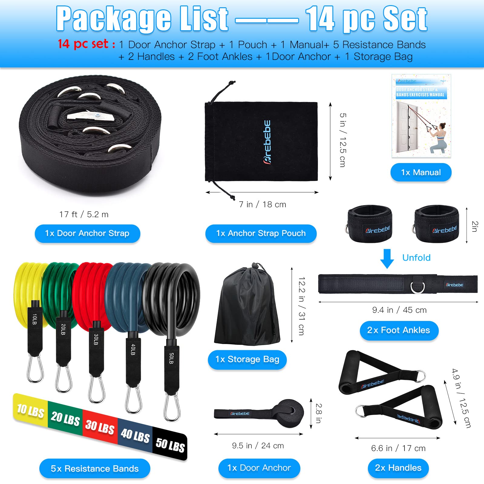 Brebebe Door Anchor Strap for Exercises, Multi Point Anchor Gym Attachment for Home Fitness