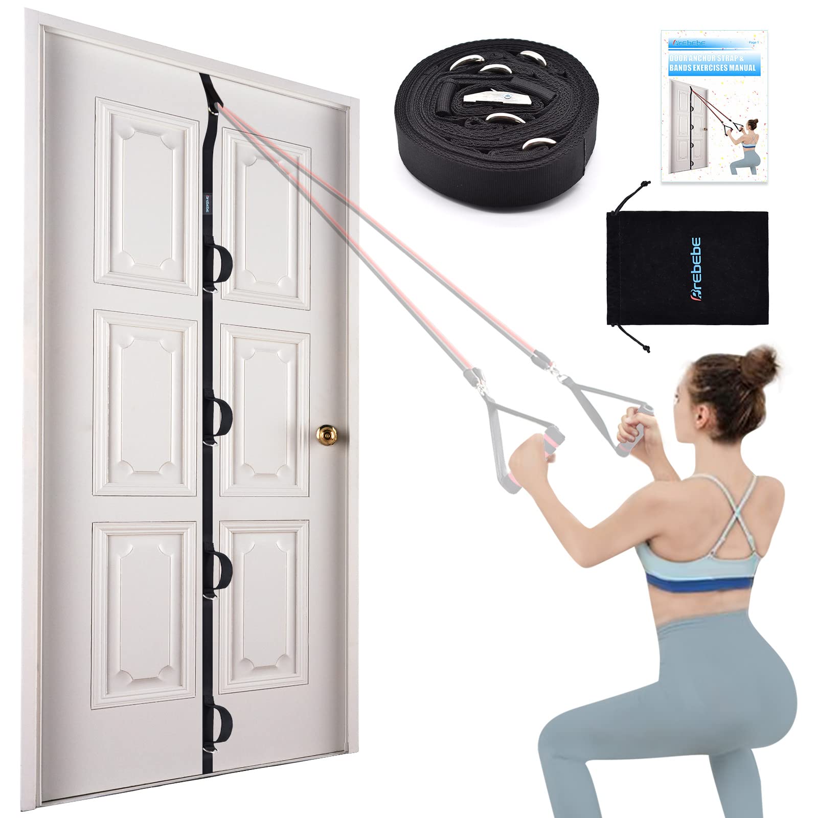 Brebebe Door Anchor Strap for Resistance Bands Exercises, Multi Point Anchor Gym Attachment for