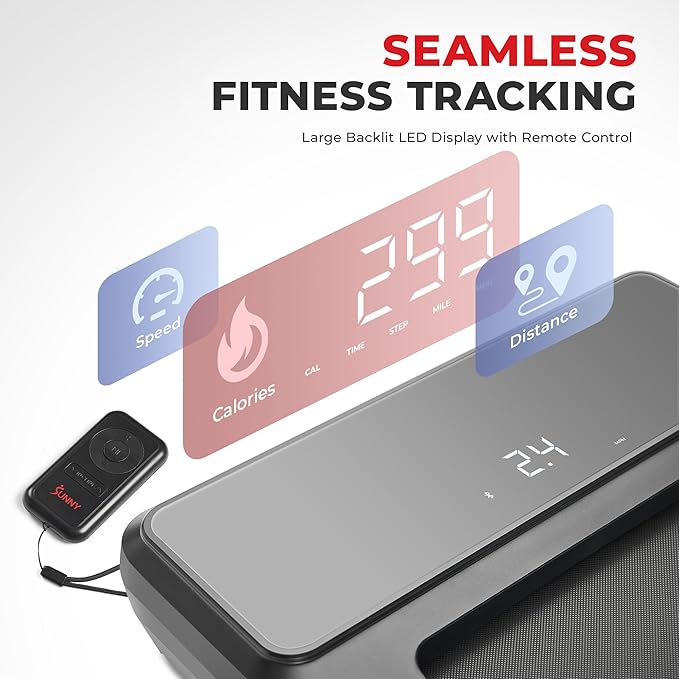 Sunny Health & Fitness Sleek Compact Smart Treadpad Treadmill with 6-Level Auto Incline, Remote Control, Shock Absorption, Optional Dual Mode Walking/Running & Free SunnyFit App Bluetooth Connectivity