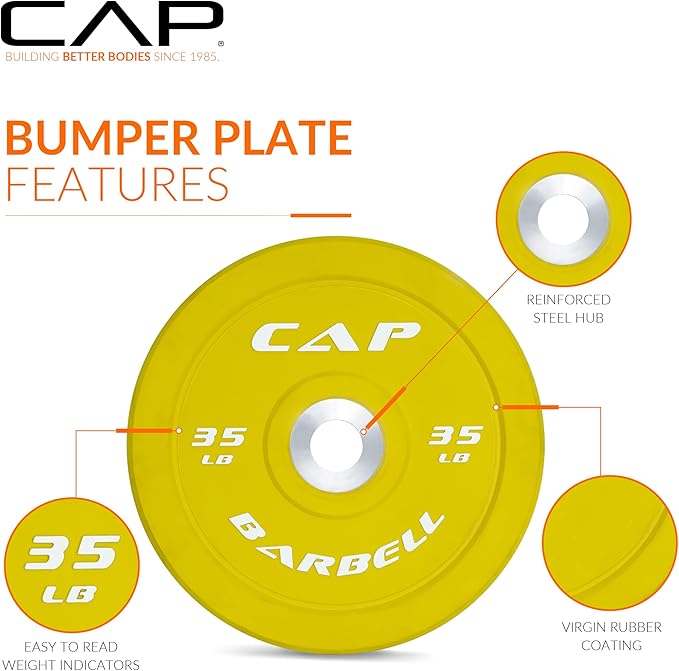 CAP Barbell 2-Inch Olympic Bumper Plate Weight Set | 100-370 lbs | Multiple Options