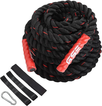 GSE Games & Sports Expert Gym Battle Rope, Heavy-Duty Workout Ropes for Indoor & Outdoor Workout, Exercise Rope for Strength Training - 30,40,50 Feet Lengths Available