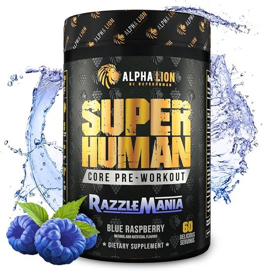 ALPHA LION Core Pre Workout with Creatine for Performance, Beta Alanine for Muscle, L-Citrulline for Pump & Tri-Source Caffeine for Sustained Energy (60 Servings, Razzle Mania)