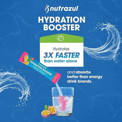 nutrazul Hydration Booster | Supports Rapid Hydration | Electrolyte Enriched Mix | No Artificial Sweeteners | Passion Fruit Flavour| Vegan, Gluten-Free, Non-GMO | 90 Sticks