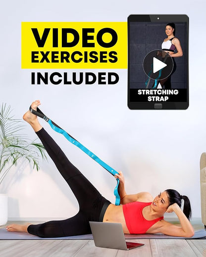 Stretching Strap with Loops - Non Elastic Stretch Band for Physical Therapy, Yoga Strap for Stretching Equipment, Stretch Bands for Exercise and Flexibility - Fascia, Hamstring & Leg Stretcher Belt