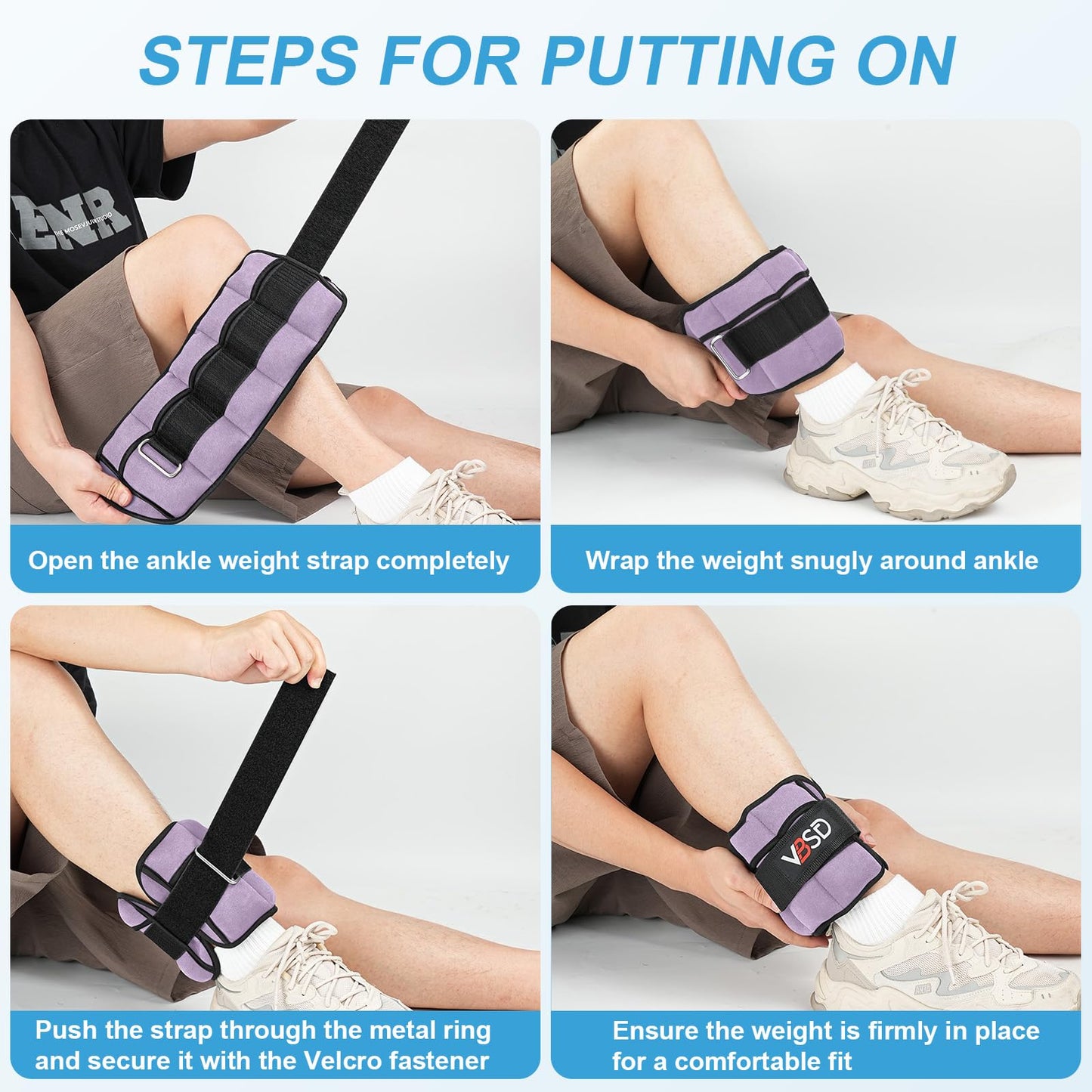 VBSD Adjustable Ankle Weights for Men Women, 10lb 1 Pair Leg Weight Straps, Weighted Ankle Weights