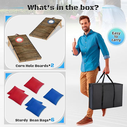 Portable Cornhole Board Set 2 ft x 1 ft Cornhole Set with 6 Bean Bags Foldable Cornhole Game for Kids and Adult Indoor or Outdoor Backyard Corn Hole Toss Games