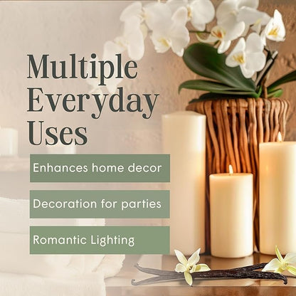 Mister Candle Dripless Vanilla Scented Ivory Pillar Candles Set of 3, Hand Made Vanilla Pillar Candles with Essential Oils for Home Decor, Premium Wax, 60 Hr Burn Time (3x4 inch)