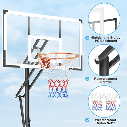 10FT Basketball Hoop Adjustable Easily, Portable Hoops & Goals Outdoor Basketball Goal System with PC Backboard and Wheels for Teens Youth Adults