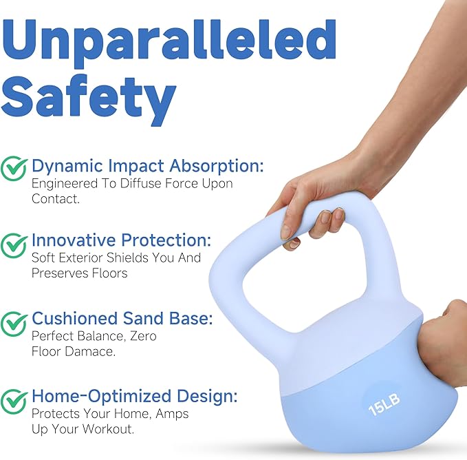 Leikefitness Soft Kettlebells,Steel Shot Filled Weights for Women and Men,Color Coded Anti Slip Soft Kettlebells,Home workout