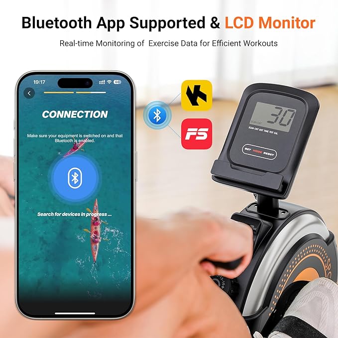 Dripex Rowing Machines for Home Use, Rowing Machine Max 350 LBS, Magnetic Rower with 16 Levels of Workout Resistance, Dual Slide Rail, Bluetooth App Supported, LCD Monitor,Row Machine for Gym Exercise