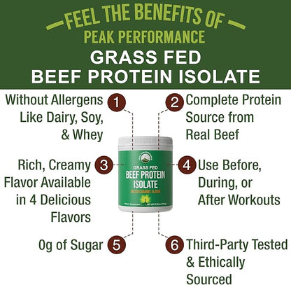 Grass Fed Beef Protein Powder - Lactose Free Great Tasting Beef Protein Isolate. Complete Animal Based Non Dairy Paleo Carnivore Supplement for Prime Muscle Building. No Whey. Salted Caramel Flavor
