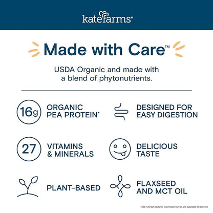 KATE FARMS Organic Nutrition Shake, Chocolate, 16g Protein, 27 Vitamins and Minerals, Protein Meal Replacement Drink, Protein Shake, 11 oz (12 Pack)