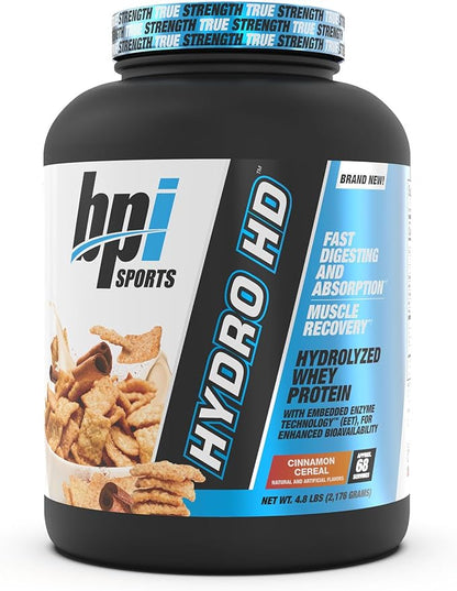 BPI Sports Hydro HD - 100% Hydrolyzed Whey Protein Powder - Muscle Growth, Recovery, 25g of Hydrolyzed Protein, Low Carb, Low Sugar, Fast Absorbing (68 Servings, Cinnamon Cereal)