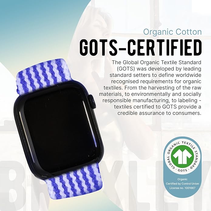 Braxley Bands - Organic Cotton Watch Bands For Women and Men, Compatible With All Apple Watch Sizes and Series - Washable, Sweat-Absorbent, Breathable Fit, Elastic Smart Watch Bands