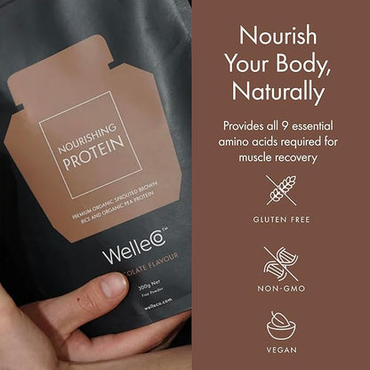 WelleCo, Nourishing Protein, Premium Organic Sprouted Brown Rice & Pea Protein, Chocolate Flavour, 300g (10.5oz) Pouch