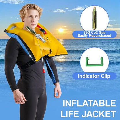 Automatic/Manual Inflatable Life Jacket| Inflatable PFD Kayak Vest Adult| Life Vest for Adults| Outdoor Water Sports| Supports up to 330 lbs|33g of Carbon Dioxide Cylinder