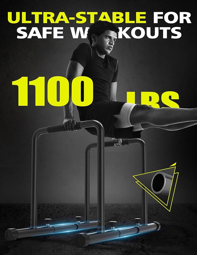 Dripex 1100lbs Adjustable Dip Bar Heavy Duty Steel Dip Station, Home Dip Stand with Two Safety Connectors, Parallel Bars Dip Equipment for Calisthenics, Strength Training