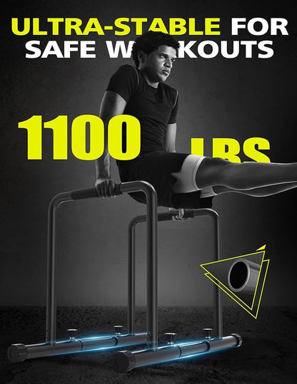 Dripex 1100lbs Adjustable Dip Bar Heavy Duty Steel Dip Station, Home Dip Stand with Two Safety Connectors, Parallel Bars Dip Equipment for Calisthenics, Strength Training