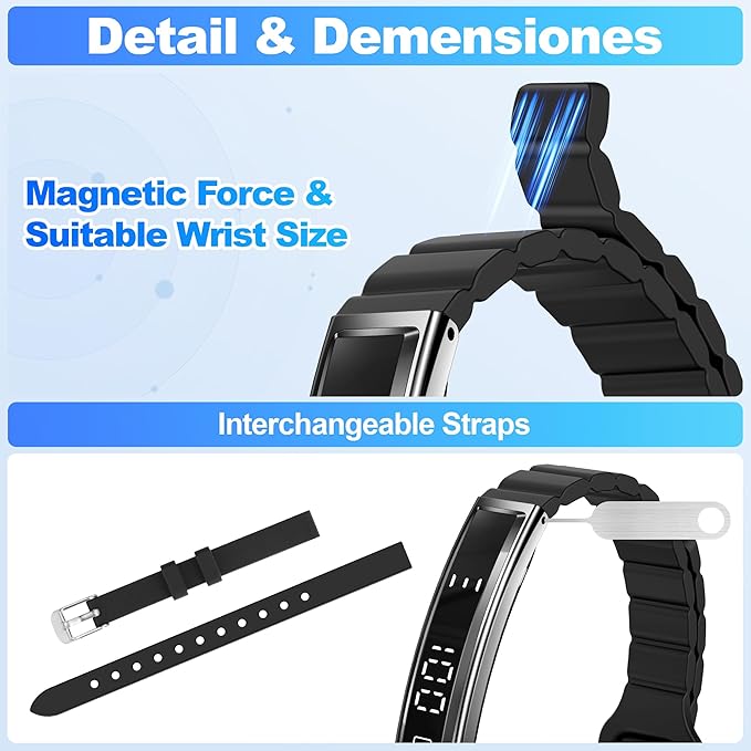 Sleep & Fitness Tracker with 2 Bands, Lightweight Smart Bracelet Wristband for Women Men, 24/7 Heart Rate, Blood Oxygen & Stress Monitor, Waterproof Health Trackers, No Subscription Fee（Black）