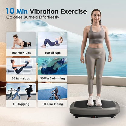 Vibration Plate Exercise Machine - Whole Body Workout Vibration Platform Lymphatic Drainage Machine for Weight Loss Home Fitness with Resistance Bands Remote