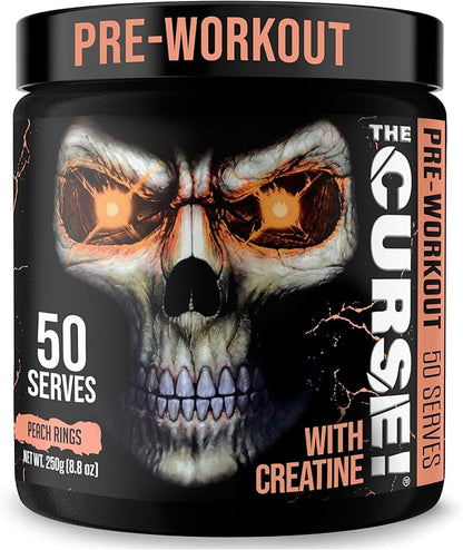 JNX SPORTS The Curse! Pre Workout Powder for Men & Women, Caffeine, Beta-Alanine, Creatine, L-Citrulline, 50 Servings, Peach Rings Flavor ??Boost Energy, Strength & Focus