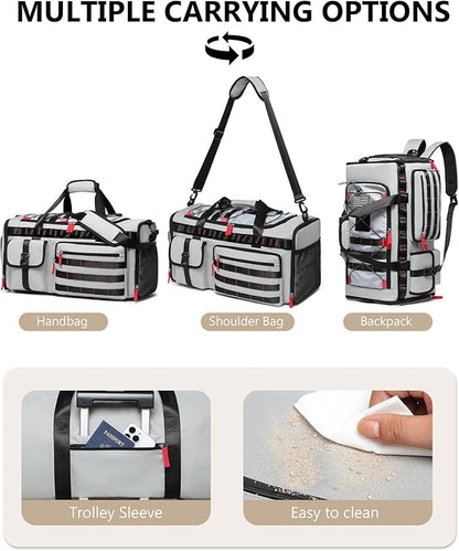 MCBD Gym Bags for Men & Women, 45L Travel Duffle Sports Backpack with Shoes & Laptop Compartment, Large Workout Carry On Bag Weekender Overnight Tote, Grey