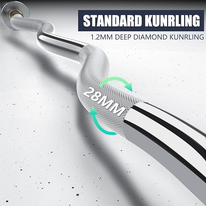 TECHNOAGE Olympic EZ Curl Bar, 47" Curl Bar(350/500LBS Capacity) 20LB, Solid Steel, Chrome Finish Barbell with Copper Sleeve and Bearing for 2-inch Plates, for Weight Lifting,Hip Thrusts,Squat,Biceps-Home Gym Weight Bar