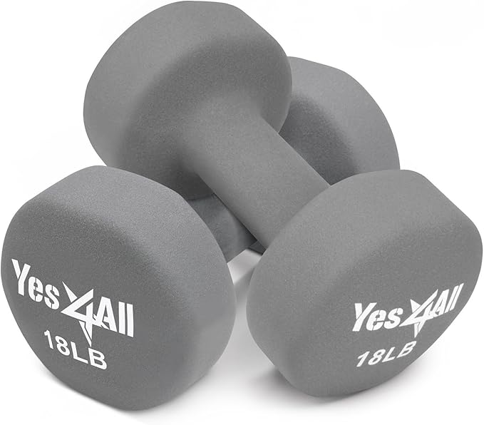 Yes4All Neoprene Coated Dumbbell Hand Weight Sets of 2 - Multiple Weight Options with 15 Colors, Anti-roll, Anti-Slip, Hexagon Shape