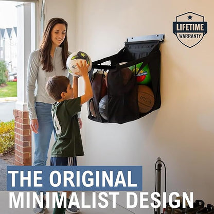 StoreYourBoard Basketball Wall Mount, Sports Ball Rack, 20x18x22 Ball Storage for 50 lbs of Basketballs, Soccer Balls, Volleyballs, Footballs, Openings for Easy Access, Garage Organization